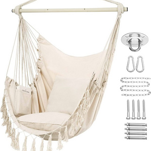 BODI  Hammock Chair Hanging Rope Swing with 2 Cushions and Hardware Kit, Wooden Spreader Bar with Anti-Slip Rings