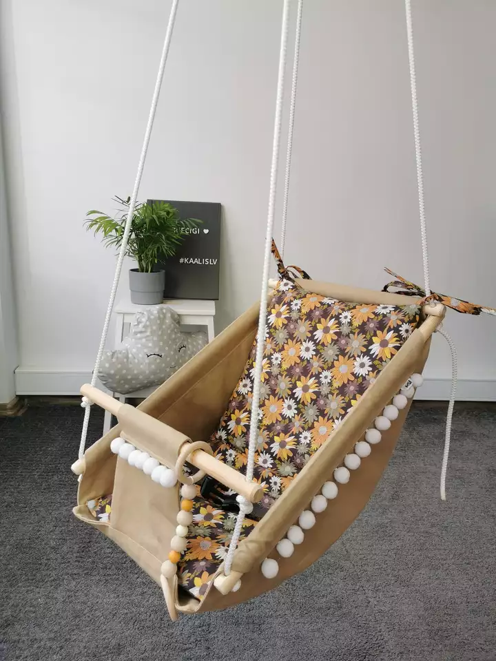 Porch swing hammock set wooden swing Indoor Outdoor Brown cotton swing chair, Swing set, Baby shower gift tree swing