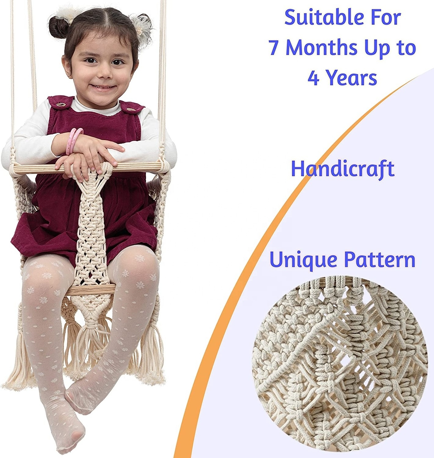 BODI  Boho Baby Swing for 6 Months Up to 3 Years Infant Swing Outdoor Crochet Baby Swing Seat Toddler Indoor