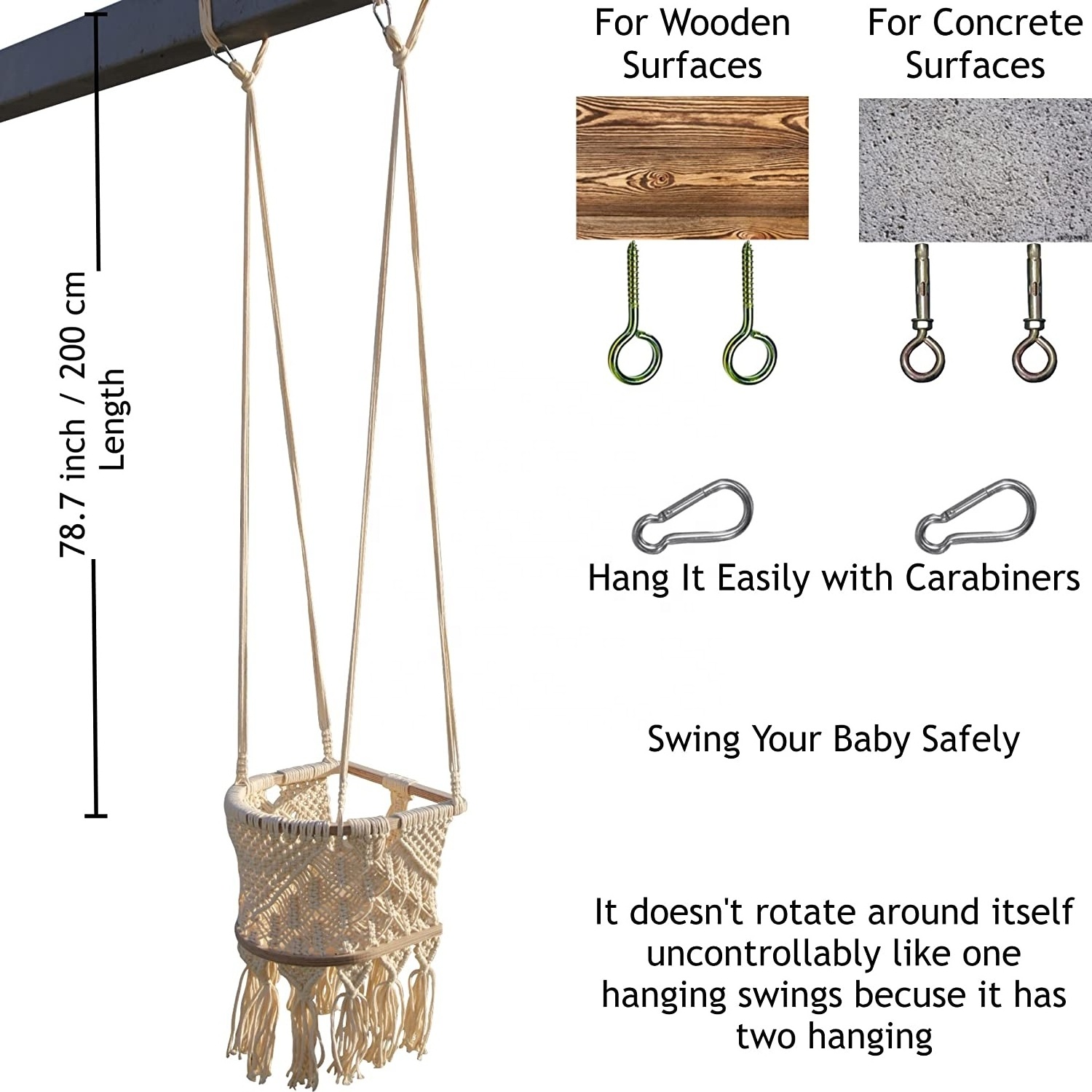 BODI  Boho Baby Swing for 6 Months Up to 3 Years Infant Swing Outdoor Crochet Baby Swing Seat Toddler Indoor