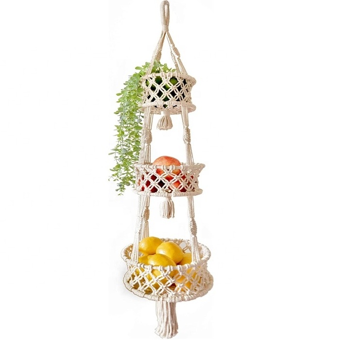 Macrame Hanging Fruit Basket Hammock for Kitchen Handmade Fruit Holder  wall basket