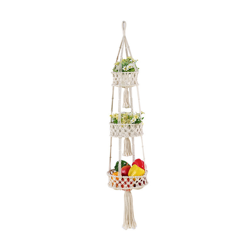 Macrame Hanging Fruit Basket Hammock for Kitchen Handmade Fruit Holder  wall basket