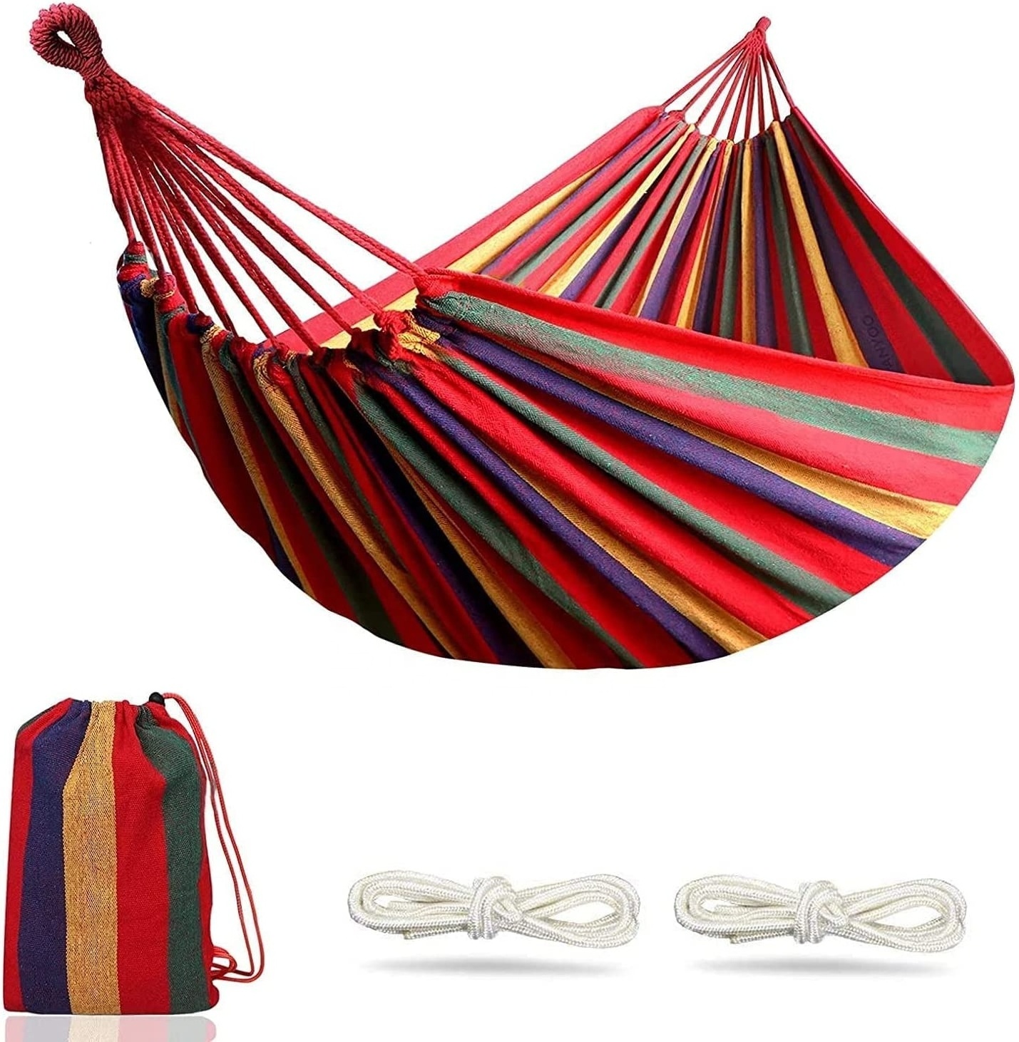 Eco-friendly Rainbow  Cotton Soft Portable Wooden Stand Canvas Swing Outdoor Camping Hammock