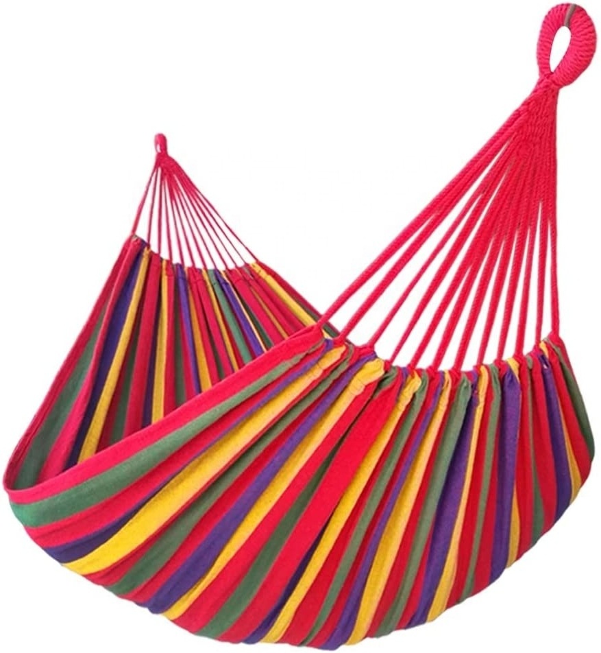 Eco-friendly Rainbow  Cotton Soft Portable Wooden Stand Canvas Swing Outdoor Camping Hammock