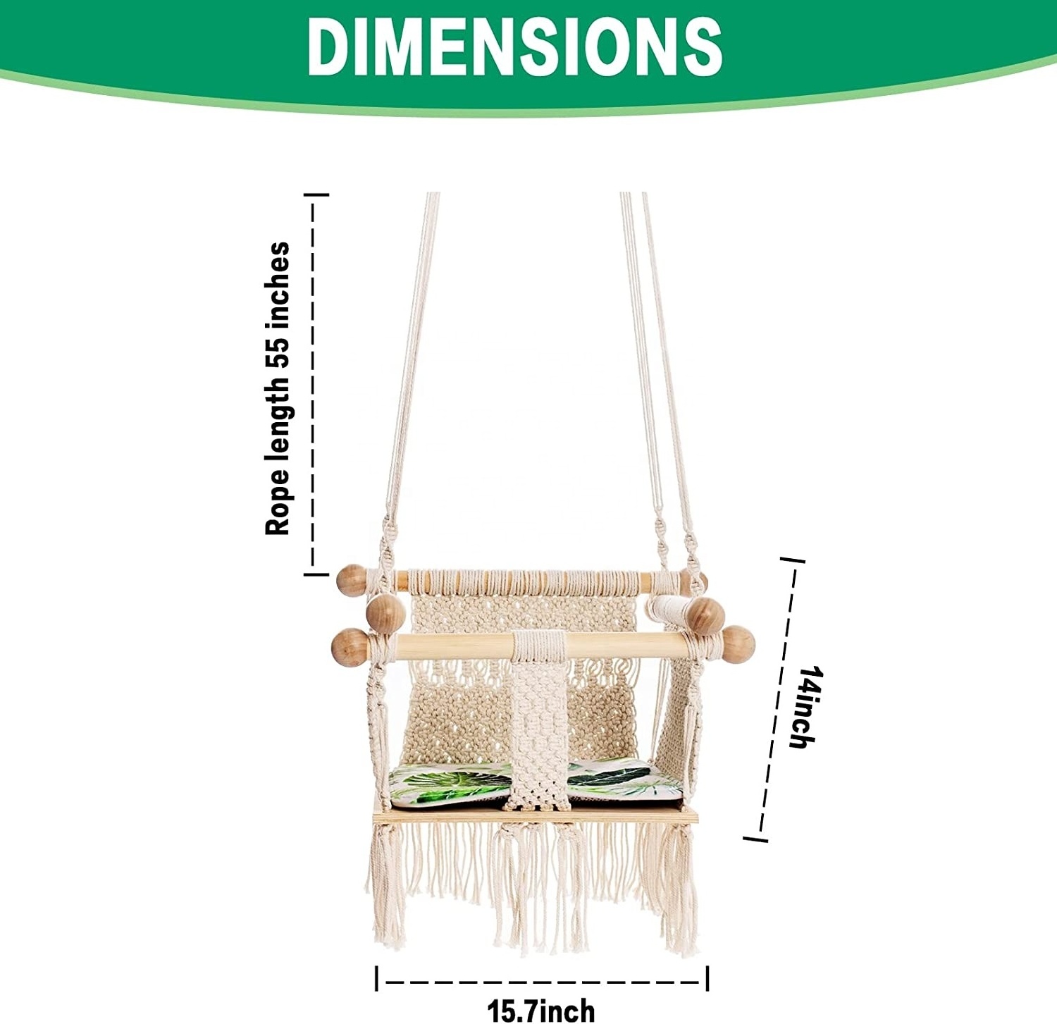 BODI Handmade Baby Macrame Swing Boho Hammock Rope Hanging Chair Seat for Kids Hammock Net Chair Porch Chair for Bedroom