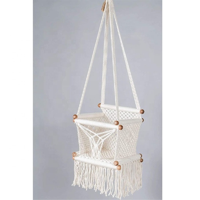 BODI Indooe Outdoor Handmade Macrame Wood Baby Swing Chair Toddler Swing Hammock