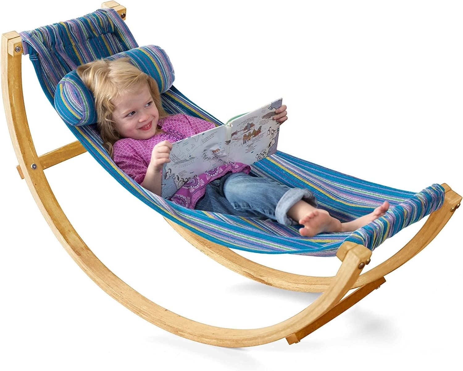 BODI Lightweight Rocking Floor Hammock Kids Wooden Curved Stand