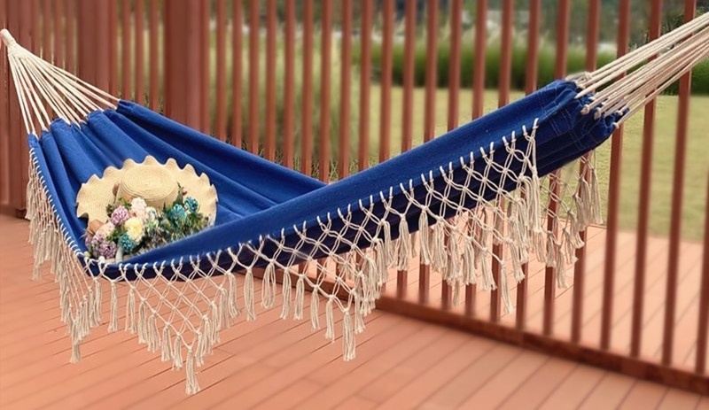 BODI dropshipping indoor cotton tassel hammock bed for 2 double adults Boho double swing free standing hammock