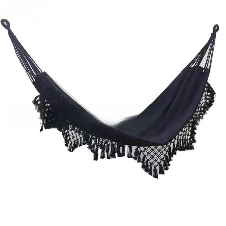 BODI dropshipping indoor cotton tassel hammock bed for 2 double adults Boho double swing free standing hammock