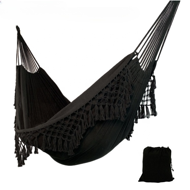 BODI dropshipping indoor cotton tassel hammock bed for 2 double adults Boho double swing free standing hammock