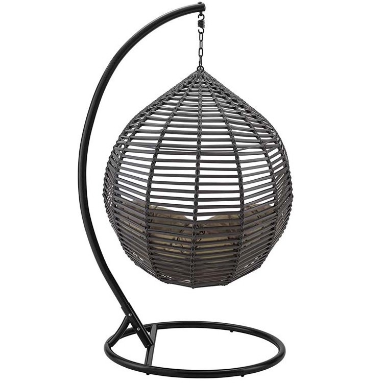 BODI  Outdoor Patio Wicker Rattan Teardrop Swing Chair in Gray Mocha