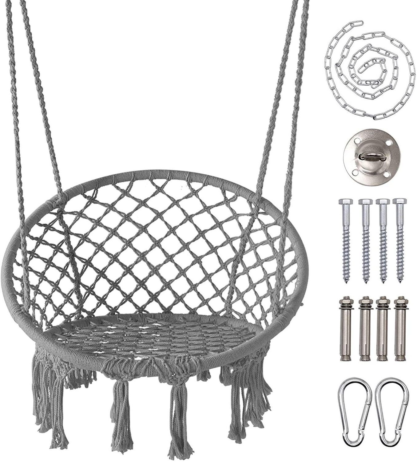 Round Hammock Chairs with Hanging kit  Hanging Knitted Mesh Cotton Rope Macrame Swing Outdoors Hammock Chair