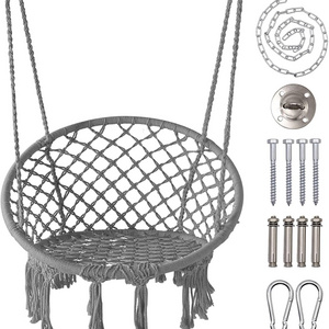 Round Hammock Chairs with Hanging kit  Hanging Knitted Mesh Cotton Rope Macrame Swing Outdoors Hammock Chair