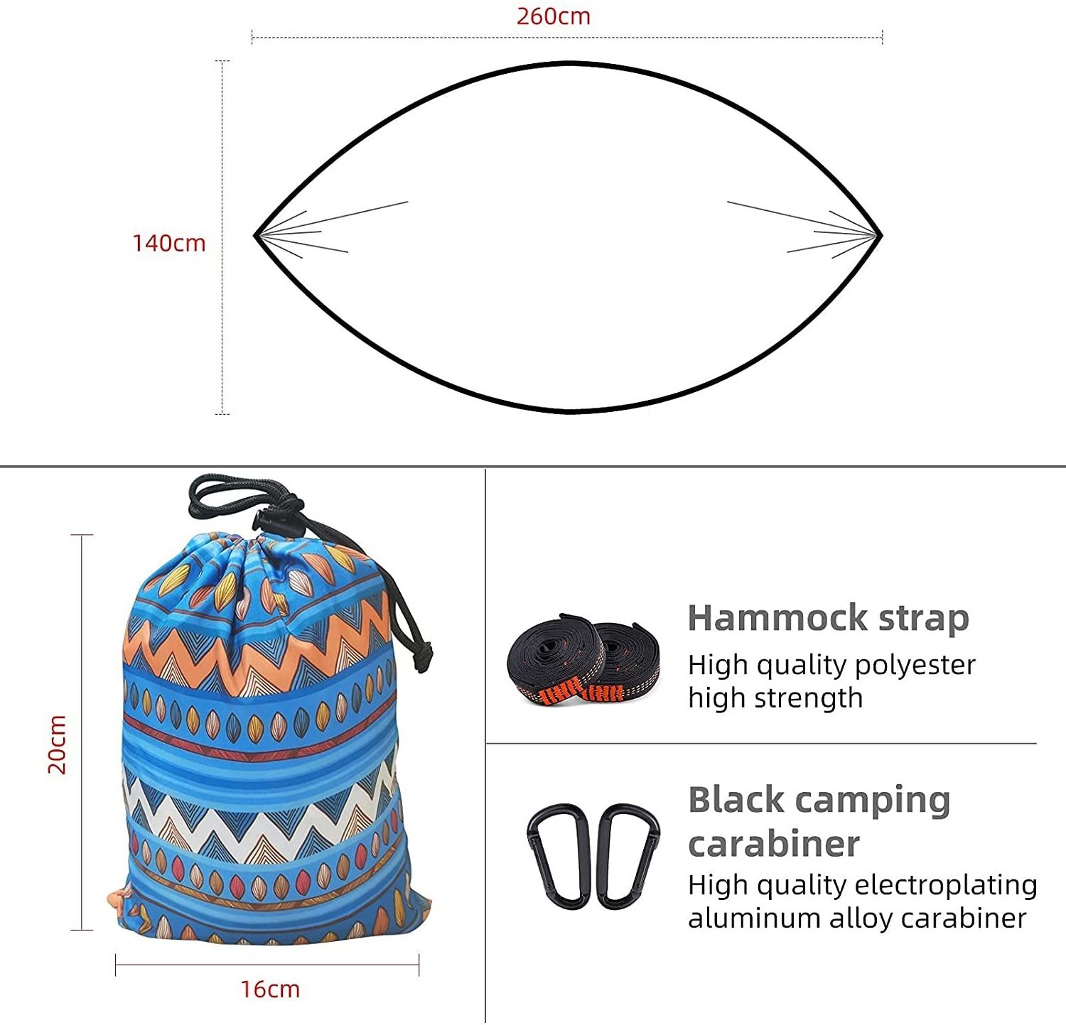 BODI Outdoor and Indoor 2 Person Bohemian Style 210T Nylon Camping Ultralight Hammock with Tree Ropes and Carabiners