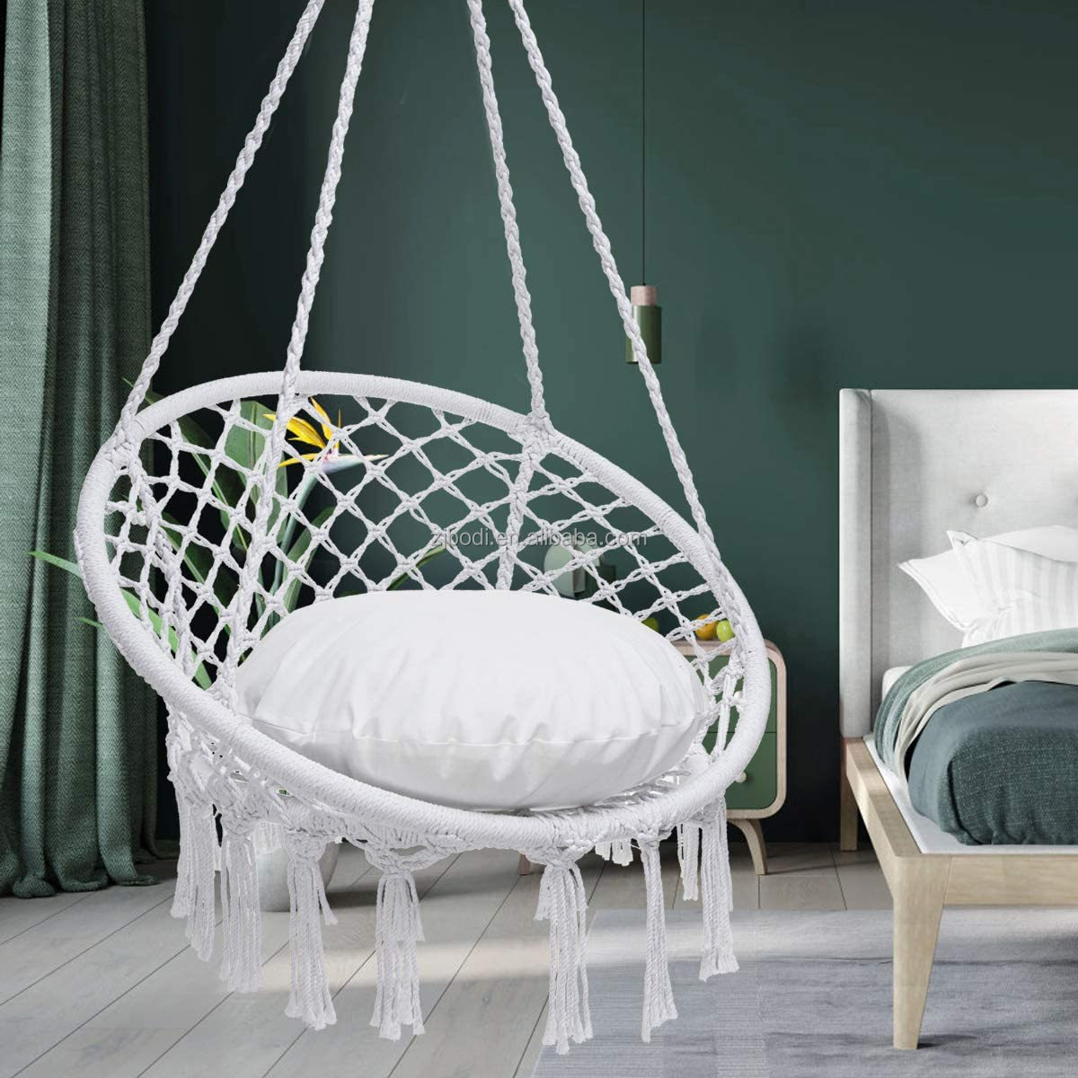 Hammock Chair Hanging Rope Swing  Large Macrame Hanging Chair with Pocket