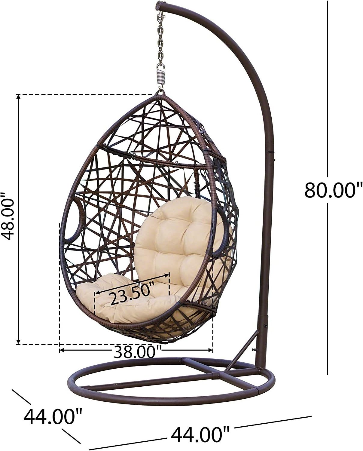 BODI Outdoor Rattan Wicker Double Seat Hanging Egg Swing Chair with Metal Stand