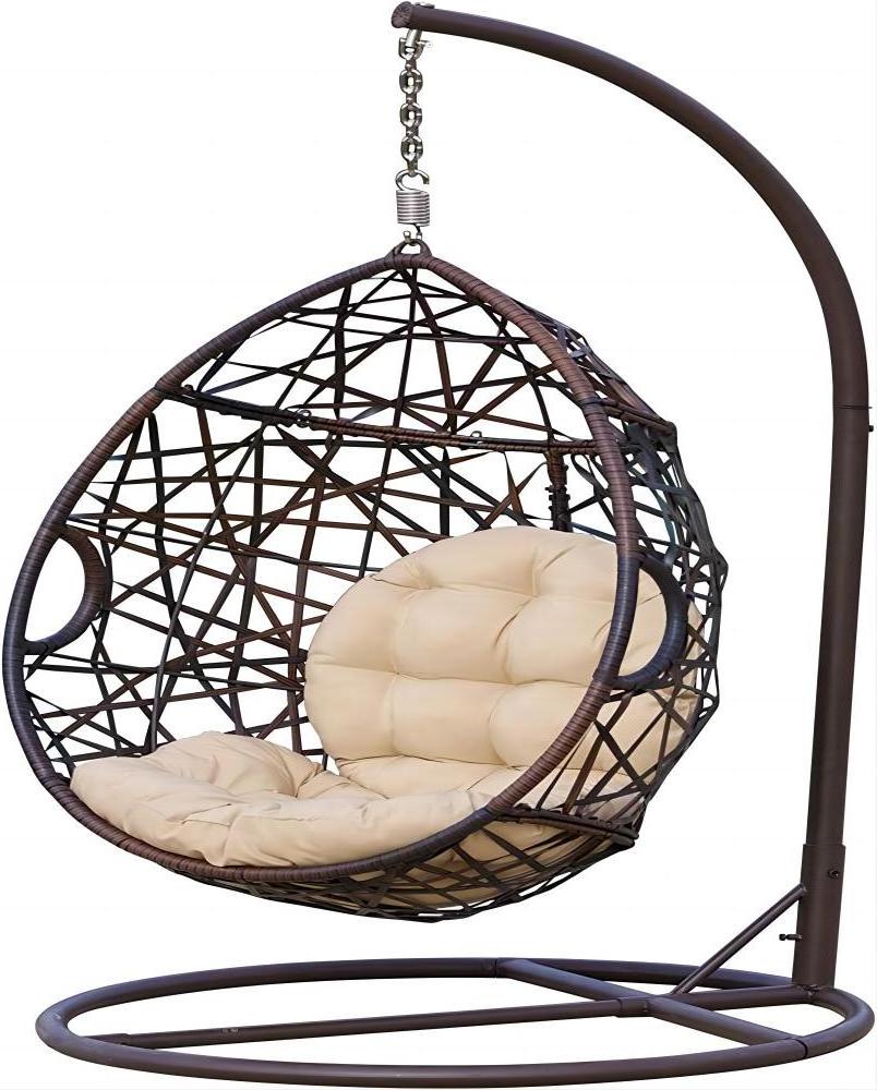 BODI Outdoor Rattan Wicker Double Seat Hanging Egg Swing Chair with Metal Stand