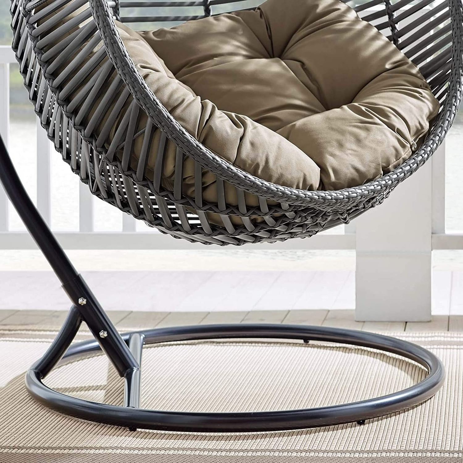 BODI  Outdoor Patio Wicker Rattan Teardrop Swing Chair in Gray Mocha