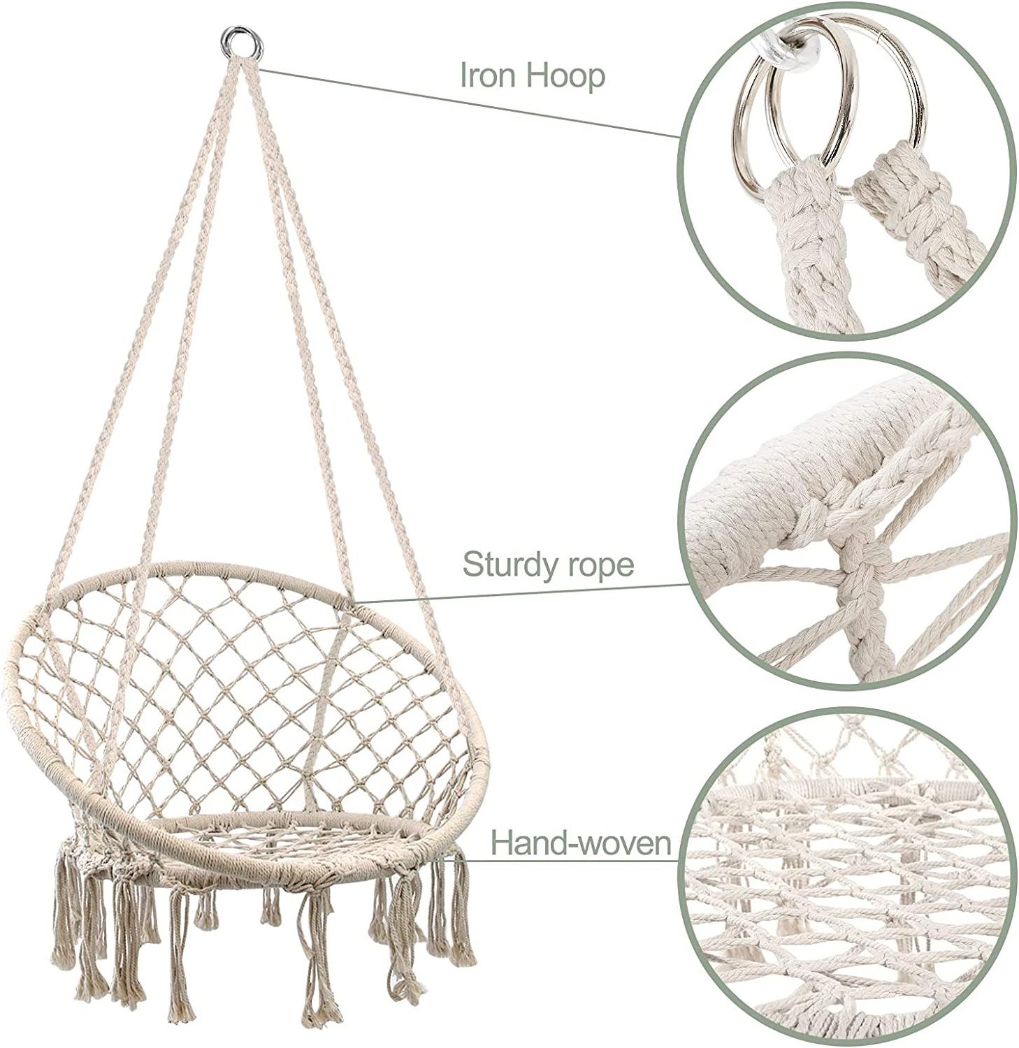 BODI Hot Selling Round Cotton Rope Boho Swings Macrame Outdoor or Indoor Hanging Chair