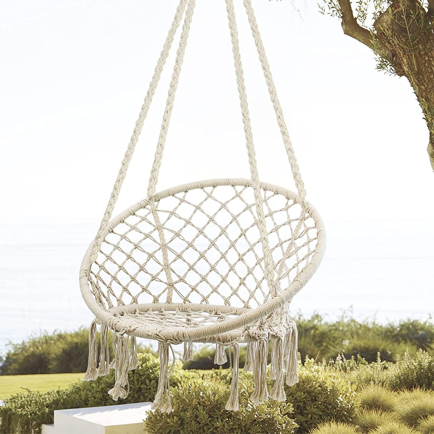 BODI Hot Selling Round Cotton Rope Boho Swings Macrame Outdoor or Indoor Hanging Chair