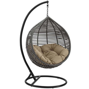 BODI  Outdoor Patio Wicker Rattan Teardrop Swing Chair in Gray Mocha