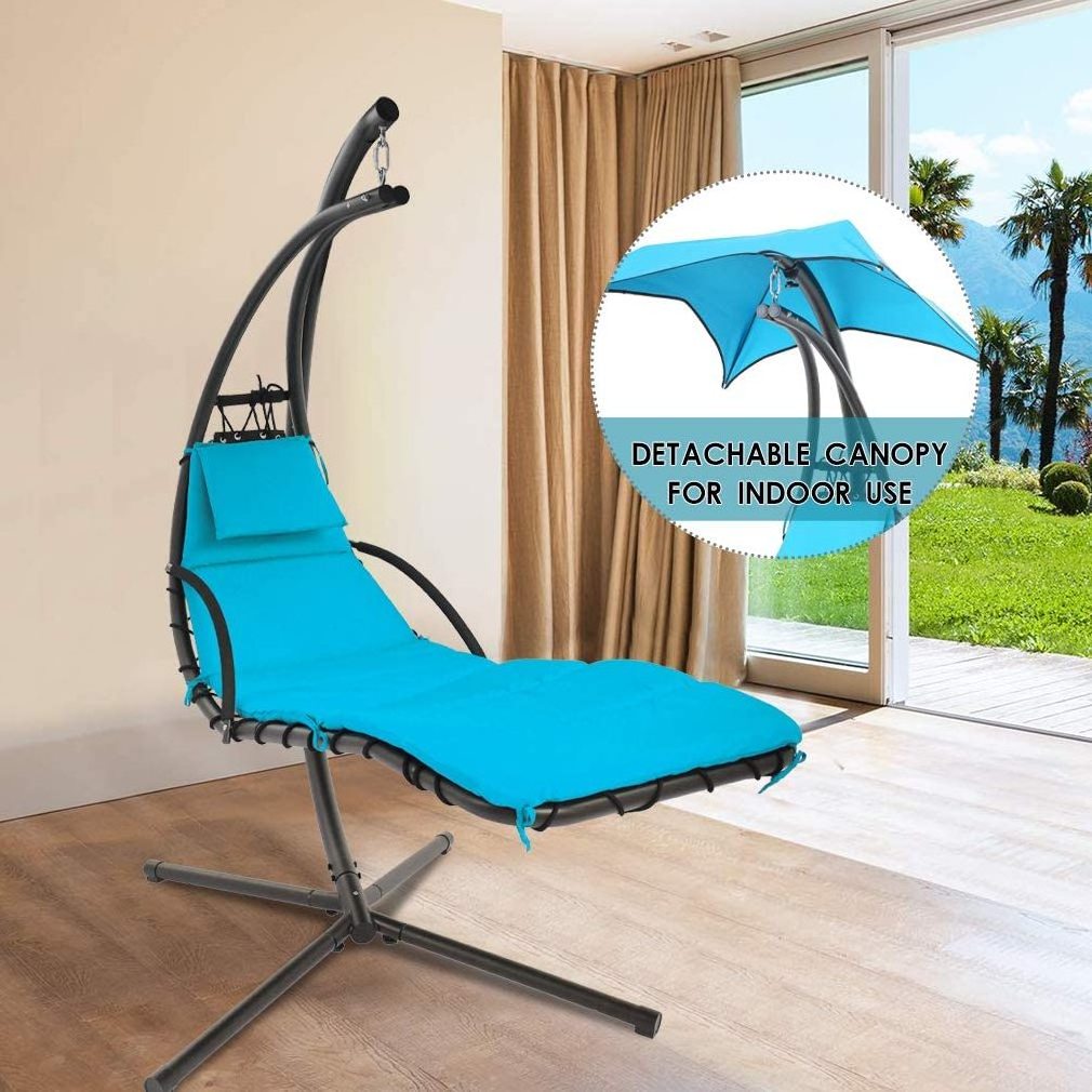 Outdoor Patio Hanging Chaise Lounger Chair With Sunshade Canopy Floating Chaise Canopy Swing Hammock Chair