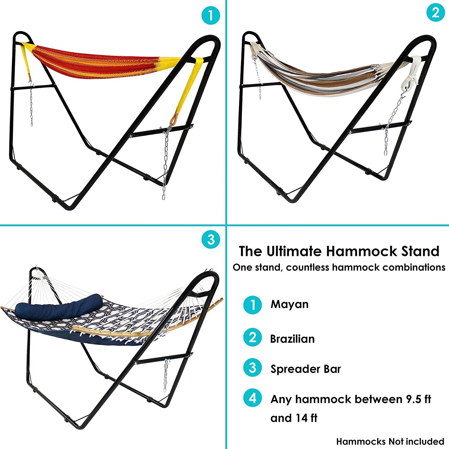 550-Pound Capacity Universal Multi-Use Heavy-Duty Steel Hammock Stand, 2 Person, Fits Hammocks 9 to 14 Feet Long, Black