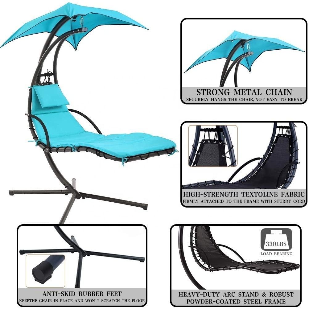 BODI Outdoor Patio  Hanging Chaise Lounger Chair With Sunshade Canopy Floating Chaise Canopy Swing Hammock Chair