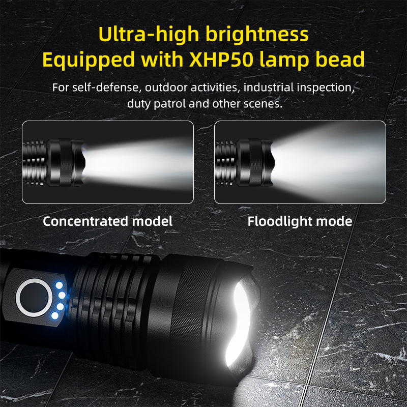 Super bright led flashlights torches work light lantern for camping hiking Rechargeable flashlight