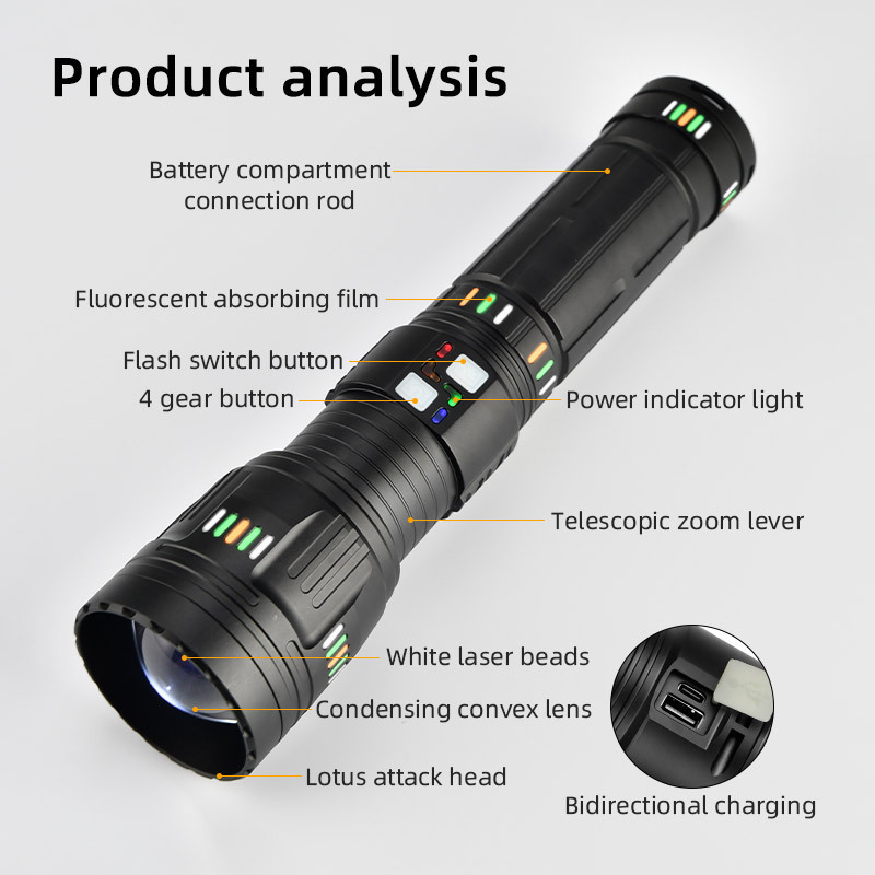 Mini rechargeable flashlight 30000 lumens handheld led searchlight safety flashlight