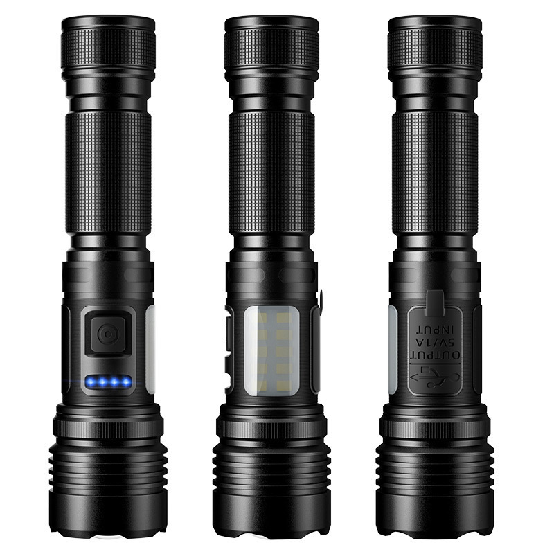 Professional zoomable brightest flashlight multifunction power bank tactical flashlight