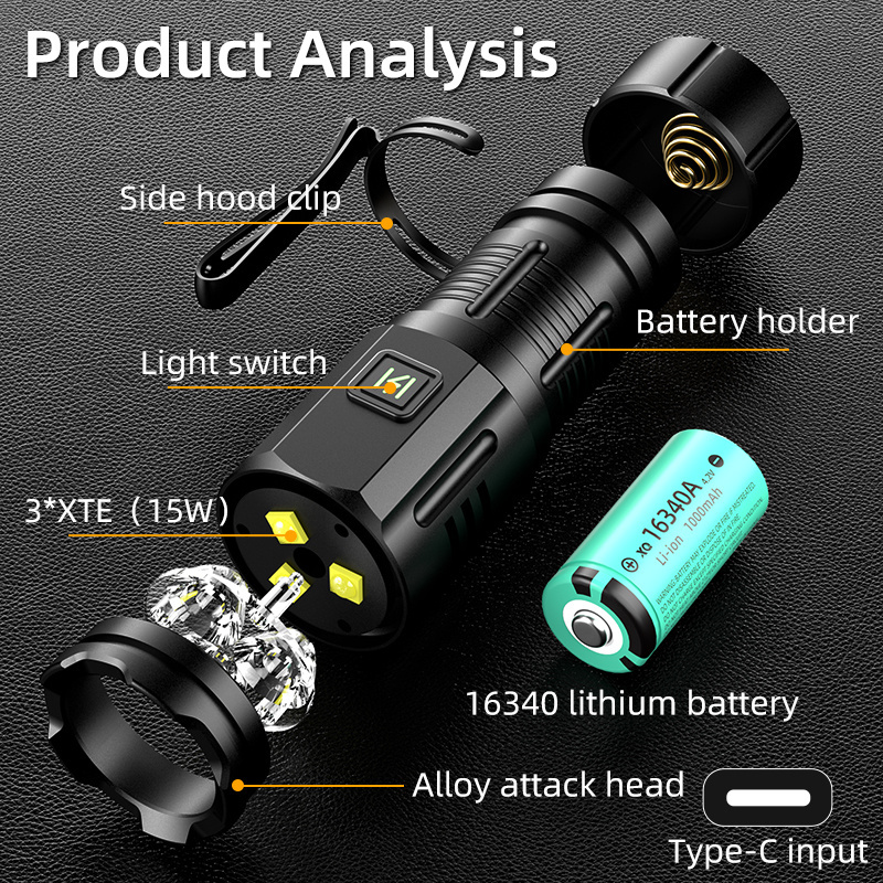 High quality Strong light flashlight with logos rechargeable battery fast track flashlight torch