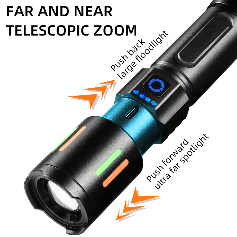 Strong light camping flashlight 10w led detachable headlights zoom flashlight portable