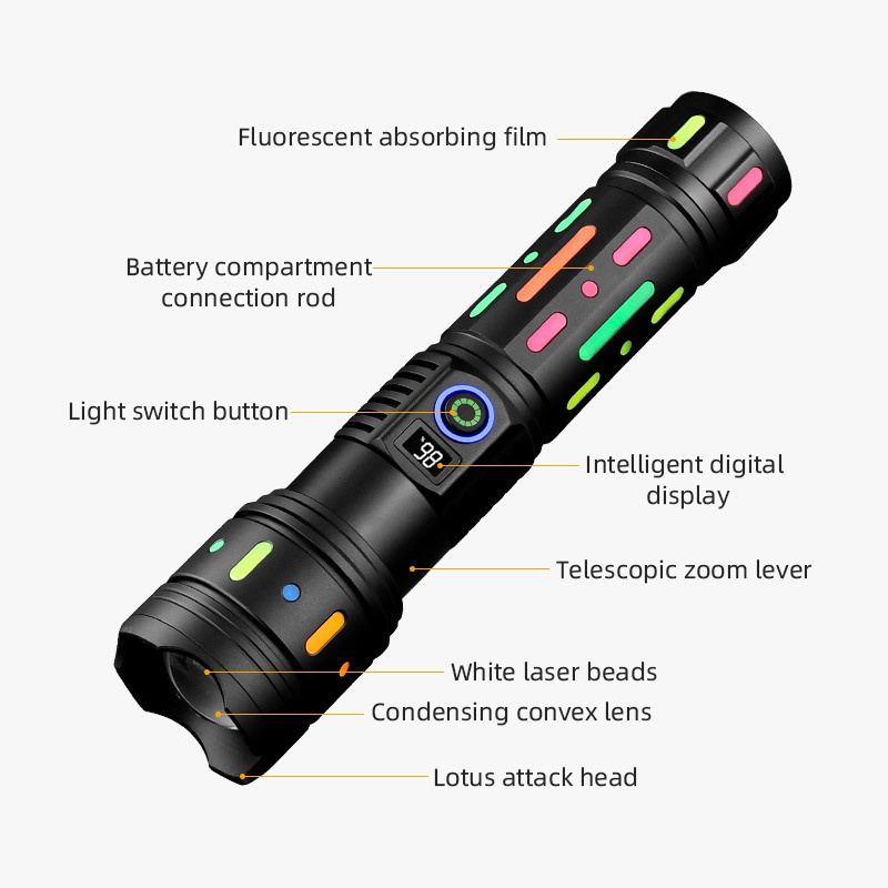 High beam tactical torch flashlight rechargeable 32850 multifunction emergency flashlight