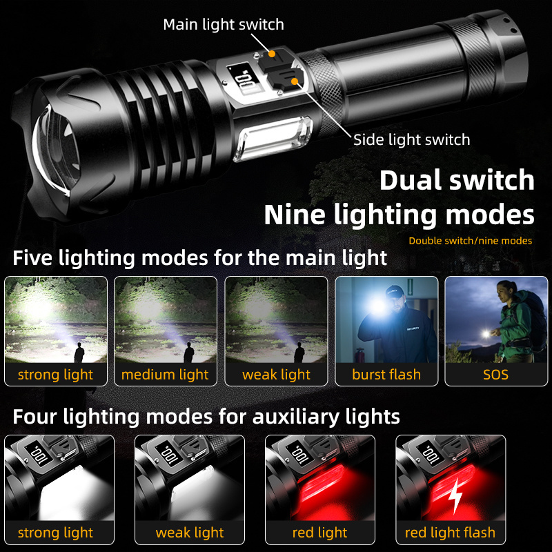 Professional Tactical zoomble waterproof flashlight for diving 50w white laser flashlights