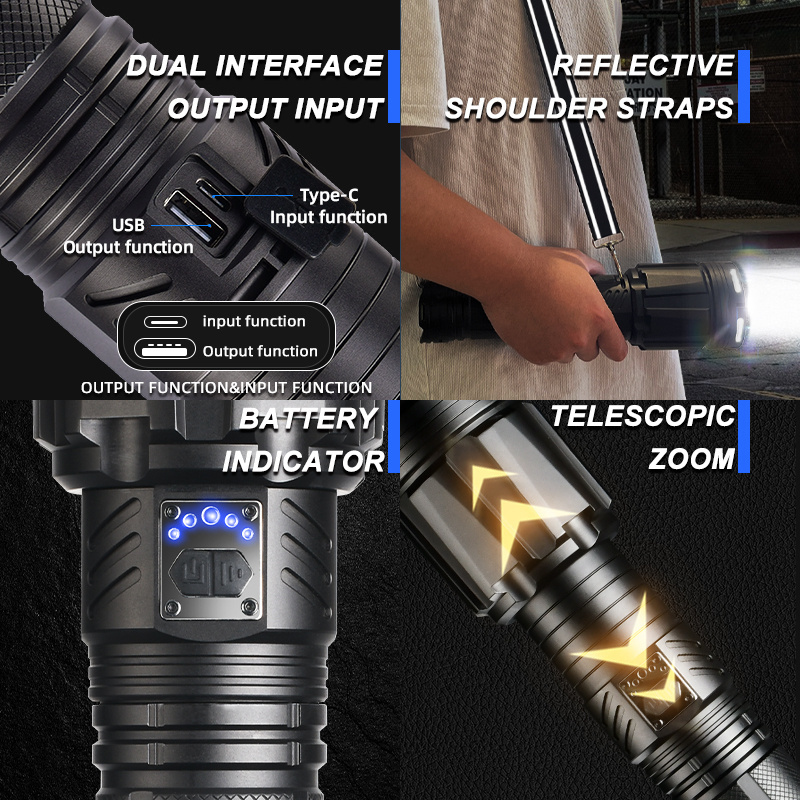 Powerful led long distance flashlight rechargeable 150W XHP360 15000 lumens strongest flashlight