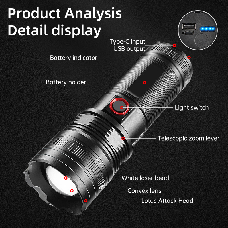 Tactical flashlight 2000 lumens high power water proof led flashlight super bright