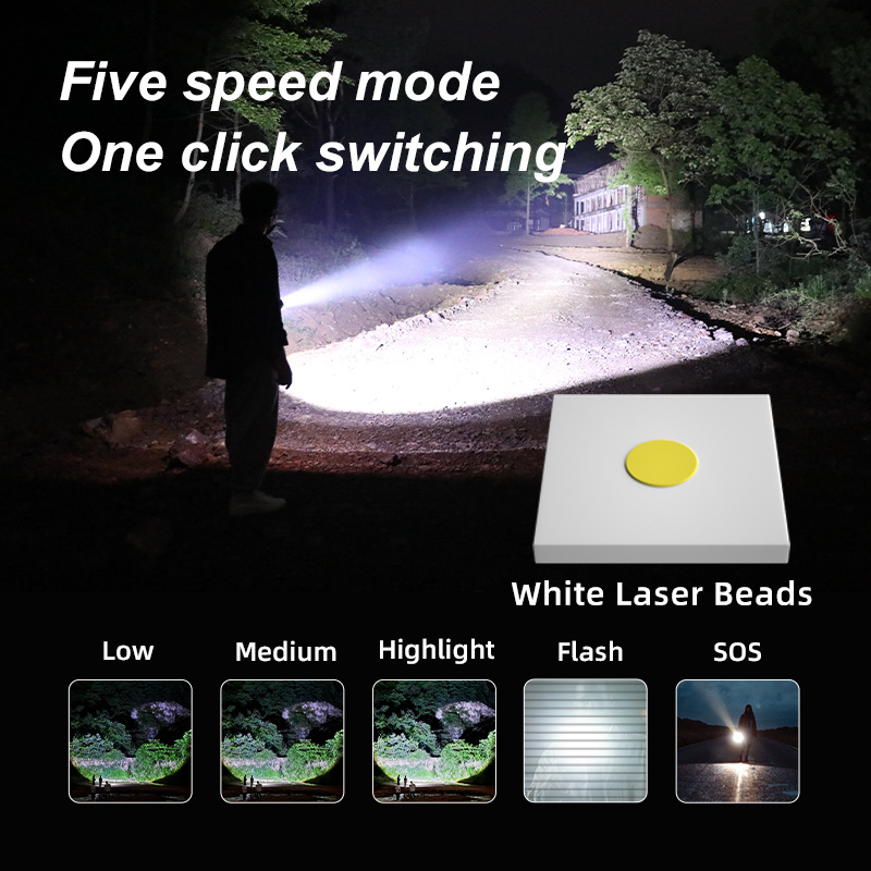 High powered laser flashlight led flashlight 5 modes rechargeable usb torch