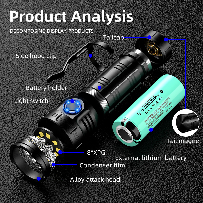 Professional Run fish camping best flashlight 26650 led rechargeable tactical laser flashlight