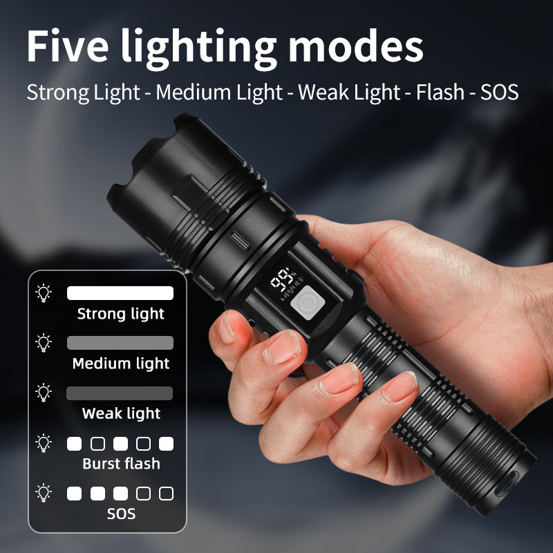 Strong light tactical handheld searchlight multifunctional rechargeable flashlight