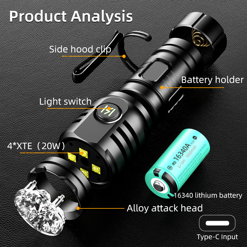 White laser spotlight rechargeable flashlight 8 mode aluminum mini led light pen flashlight with clip