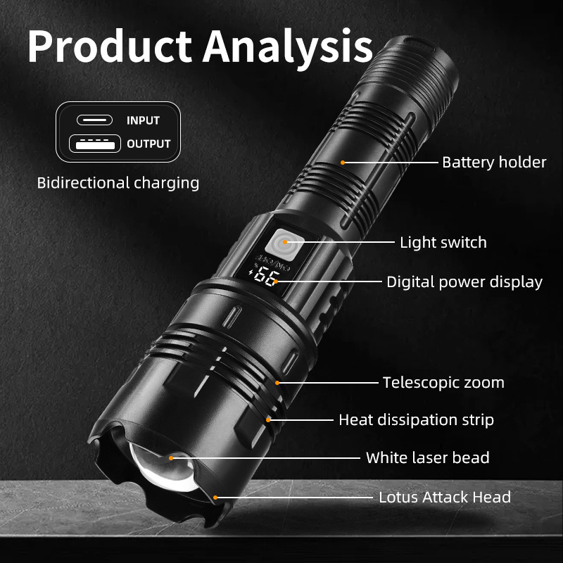 Strong light tactical handheld searchlight multifunctional rechargeable flashlight