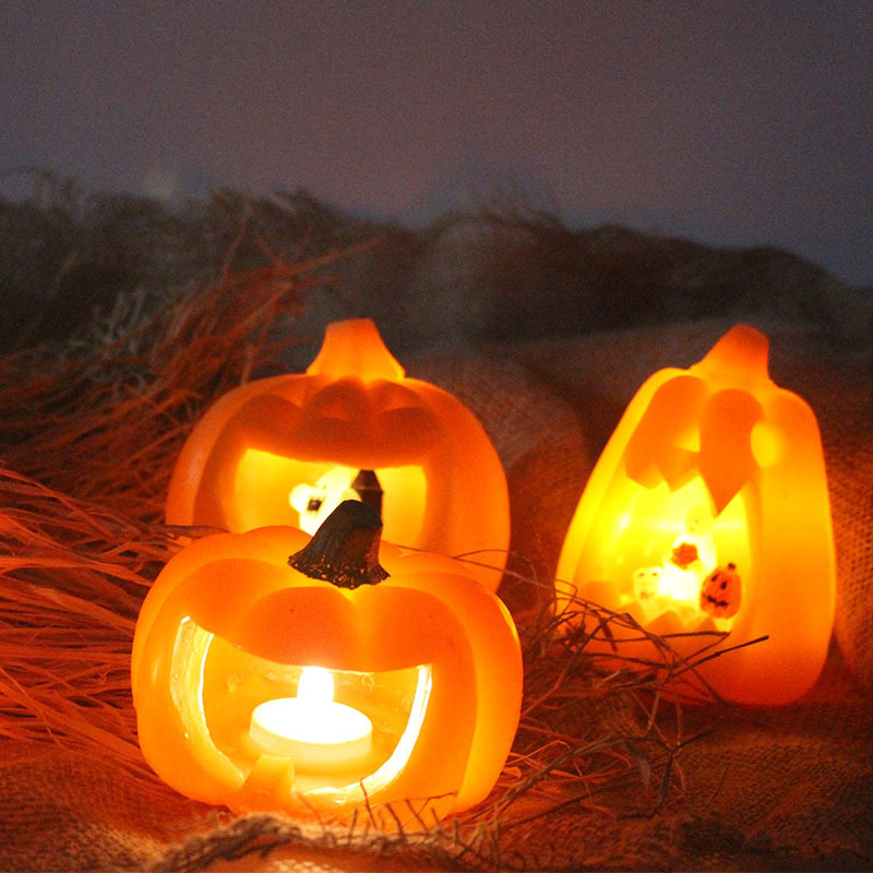 Environmental protection material Halloween Pumpkin shaped Candles Jar Led Electronic Candle Battery Operated Flickering Flame