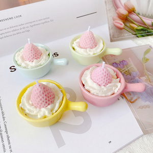 New Design Mini Cute Home Decor Dessert Ice Cream Candle, Strawberry Milk Tea Gift Set Scented Cream Candle