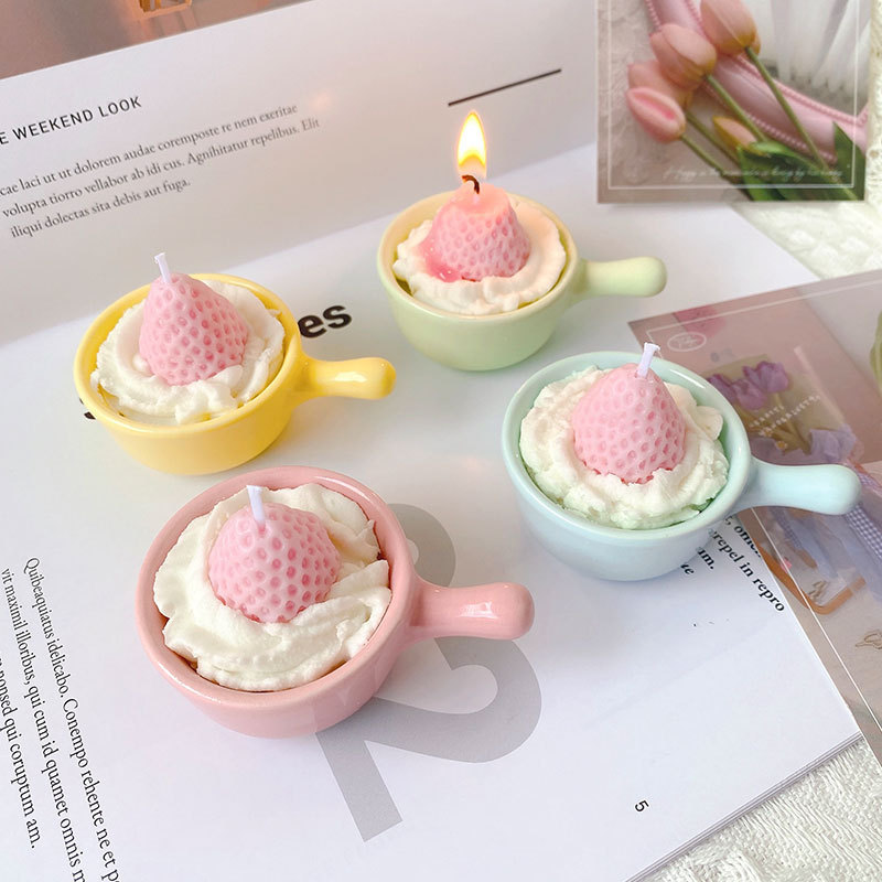 Luxury Home Decor Mini Cute Dessert Ice Cream Candle, Milk Tea Coffee Strawberry Gift Set Scented Cream Candle