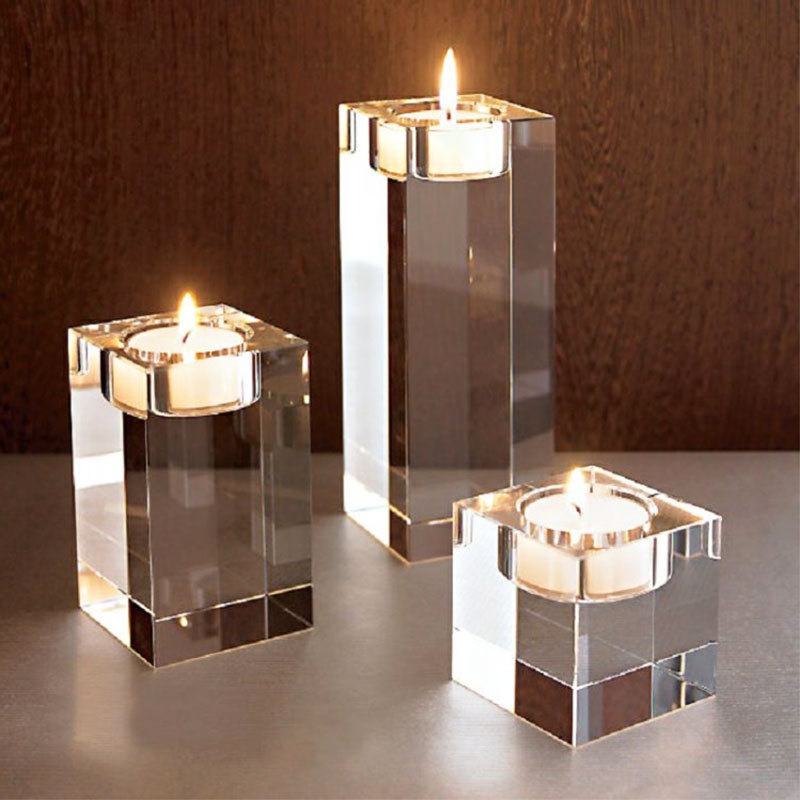 Modern Wedding Table Home Decoration Luxury Glass Candle Holder Candle Jars Square Luxury Crystal Glass