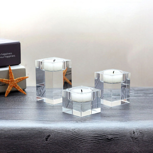 Modern Wedding Table Home Decoration Luxury Glass Candle Holder Candle Jars Square Luxury Crystal Glass