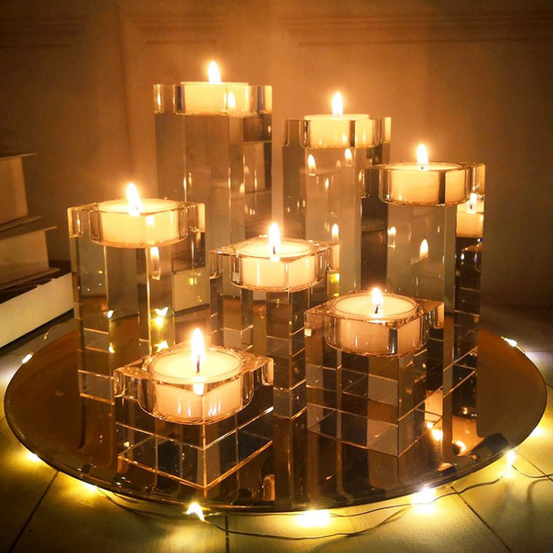 Modern Wedding Table Home Decoration Luxury Glass Candle Holder Candle Jars Square Luxury Crystal Glass