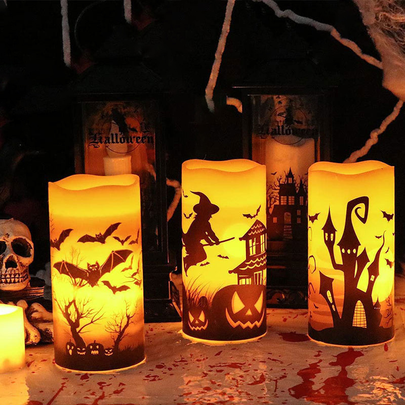 EVEN Halloween Flameless Flickering LED Candles with 6-Hour Timer Battery Operated Wax Candles