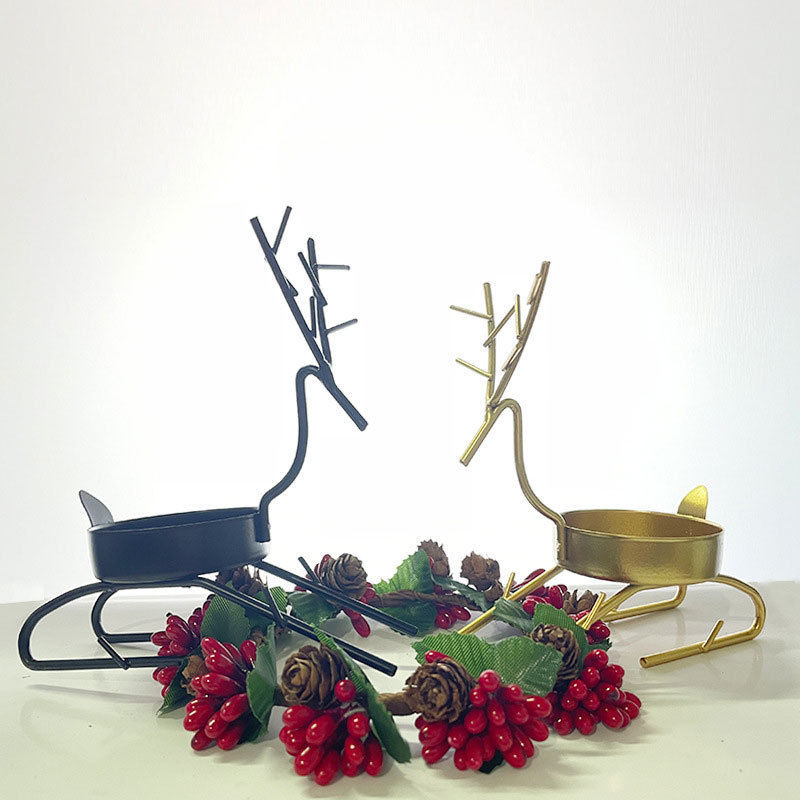 Black&Gold Metal Art Tray Candle Spinners Holder Candlestick  in the Form of a Graceful Deer: A Delightful Decorative Piece